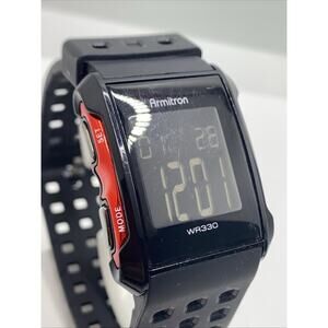 Armitron Mens Digital Red Black Watch Sports Watch Works New Battery